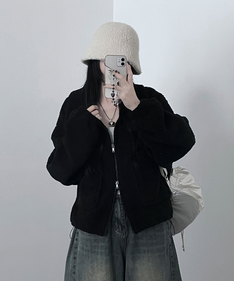 포켓양털뽀글이아방핏자켓점퍼 검정