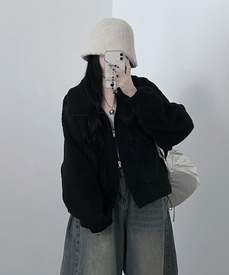 포켓양털뽀글이아방핏자켓점퍼 검정