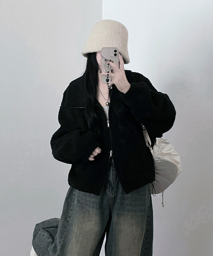 포켓양털뽀글이아방핏자켓점퍼 검정