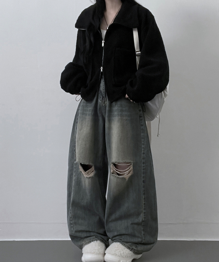 포켓양털뽀글이아방핏자켓점퍼 검정