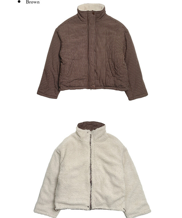 포엔 리버시블 체크 양털 뽀글이 패딩