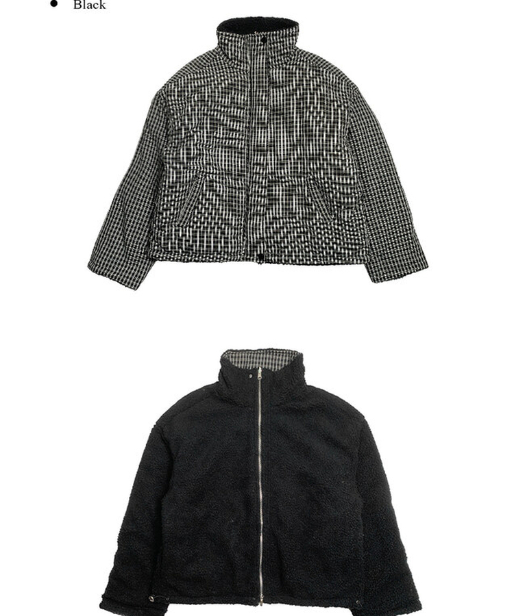 포엔 리버시블 체크 양털 뽀글이 패딩