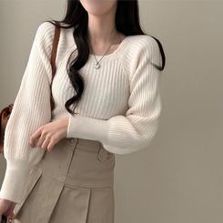 パウダーパフショルダーリブニット IVORY