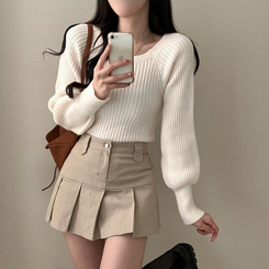 パウダーパフショルダーリブニット IVORY