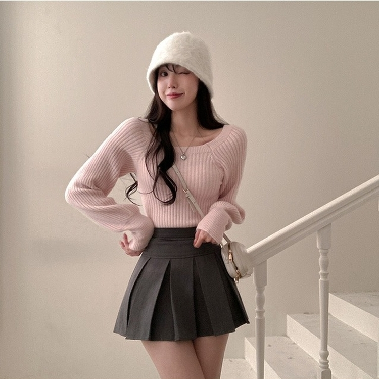 パウダーパフショルダーリブニット PINK