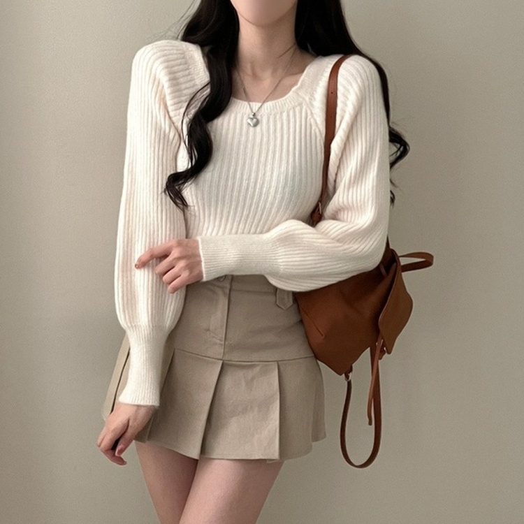 パウダーパフショルダーリブニット IVORY