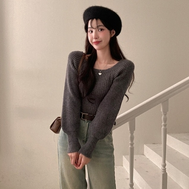 パウダーパフショルダーリブニット CHARCOAL