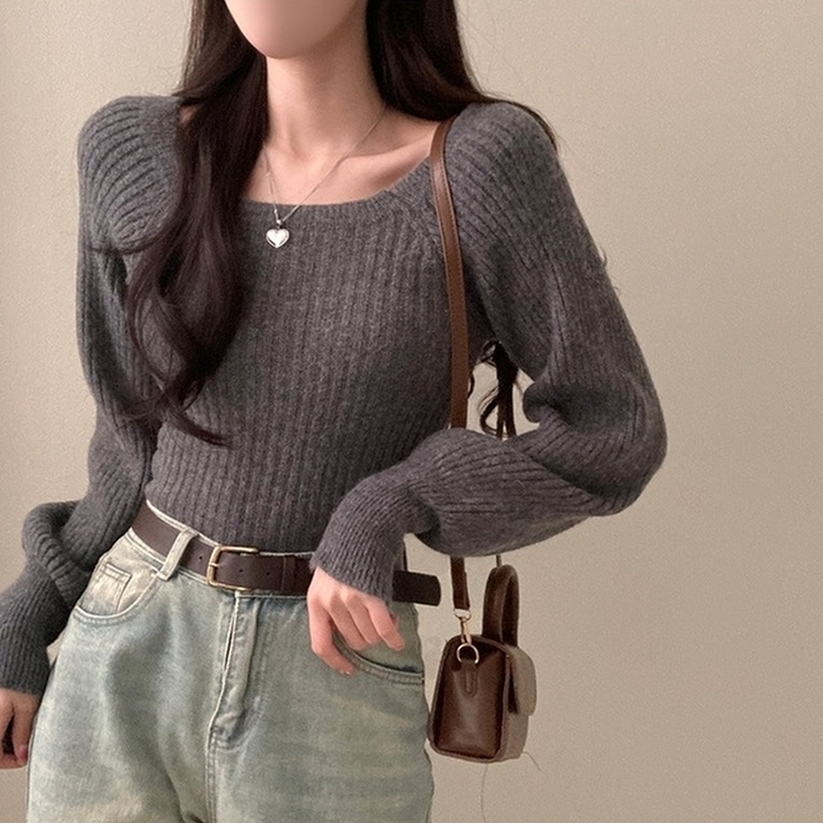 パウダーパフショルダーリブニット CHARCOAL