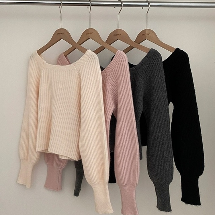 パウダーパフショルダーリブニット