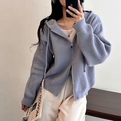 フードニットジップアップカーディガン(5color) SKY BLUE