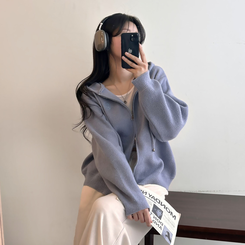 フードニットジップアップカーディガン(5color) SKY BLUE