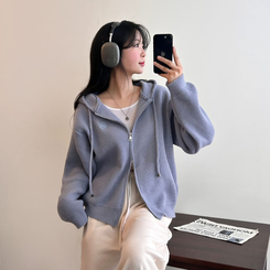 フードニットジップアップカーディガン(5color) SKY BLUE