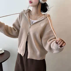 フードニットジップアップカーディガン(5color) BEIGE