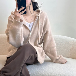 フードニットジップアップカーディガン(5color) BEIGE