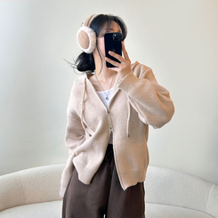 フードニットジップアップカーディガン(5color) BEIGE