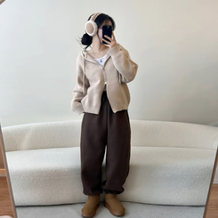 フードニットジップアップカーディガン(5color) BEIGE