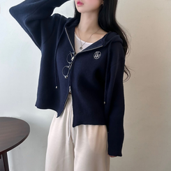 フードニットジップアップカーディガン(5color) NAVY