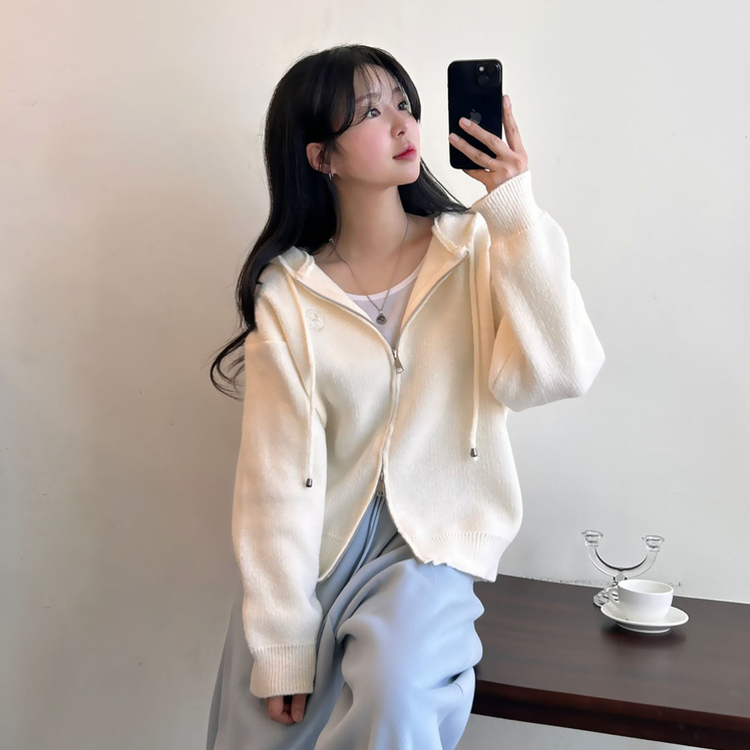 フードニットジップアップカーディガン(5color) IVORY