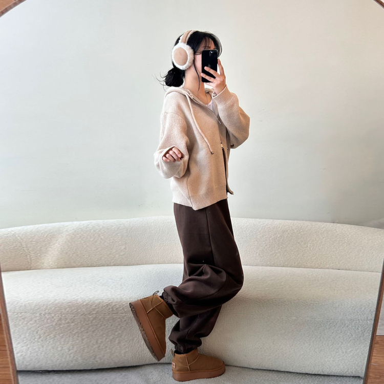 フードニットジップアップカーディガン(5color) BEIGE