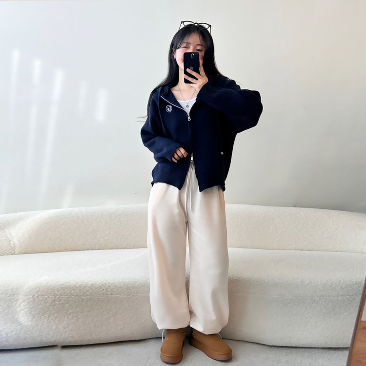 フードニットジップアップカーディガン(5color) NAVY