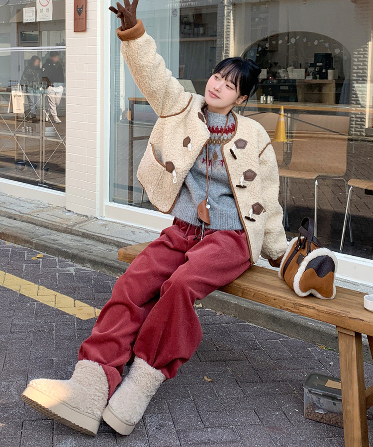 【起毛】コーデュロイワイドバンディングパンツ(7color) RED