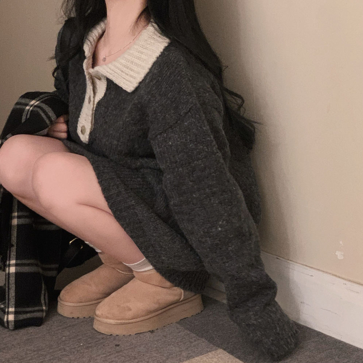 M me eme バイカラーレイヤードニットミニワンピース NEW