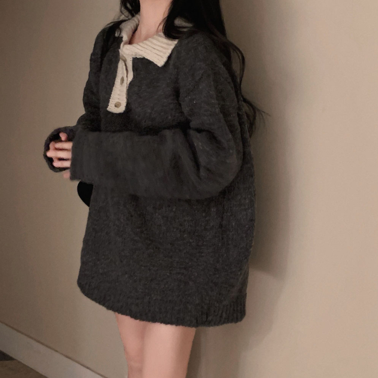 크리미 배색 카라 도톰 아방핏 고퀄리티 니트 원피스 차콜