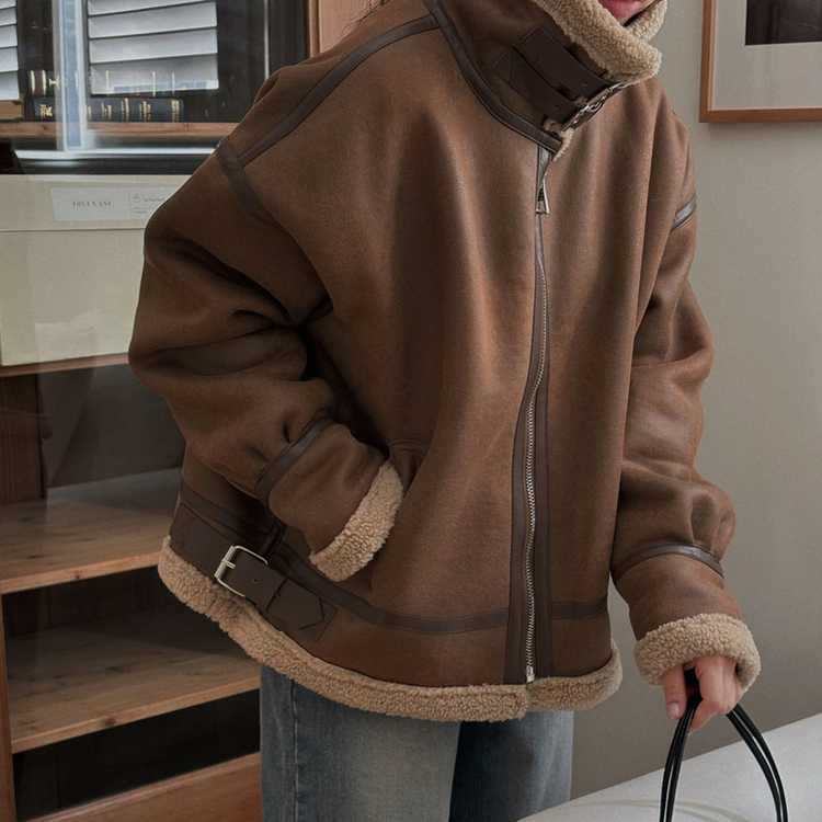 무스탕 종결 털빠짐 없는 하이퀄리티 오버핏 레더 양털 무스탕