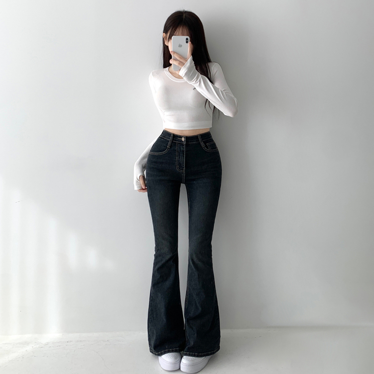 ハイウエストウォッシングブーツカットデニムパンツ｜デニム｜韓国