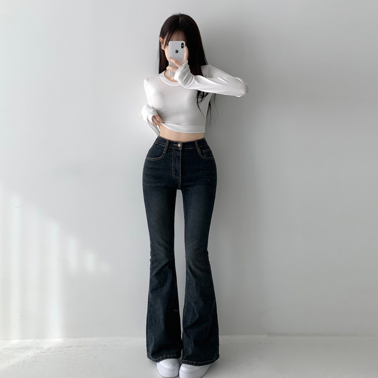 ハイウエストウォッシングブーツカットデニムパンツ｜デニム｜韓国