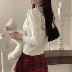 패리스 배색 끈 리본 가디건 니트 아이보리