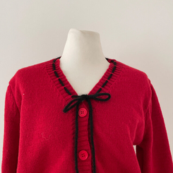 패리스 배색 끈 리본 가디건 니트