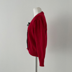 패리스 배색 끈 리본 가디건 니트