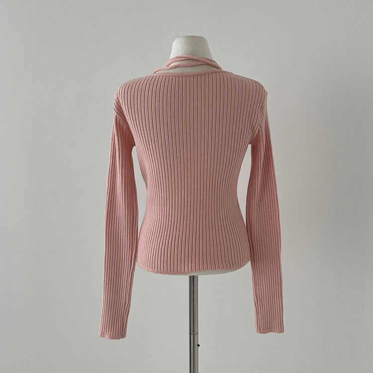 웨스턴 유넥 사선 버튼 트임 골지 초커 세트 니트