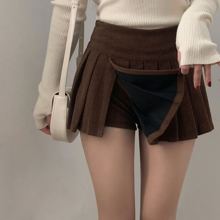 ウィンターコーデュロイプリーツミニスカートパンツ BROWN