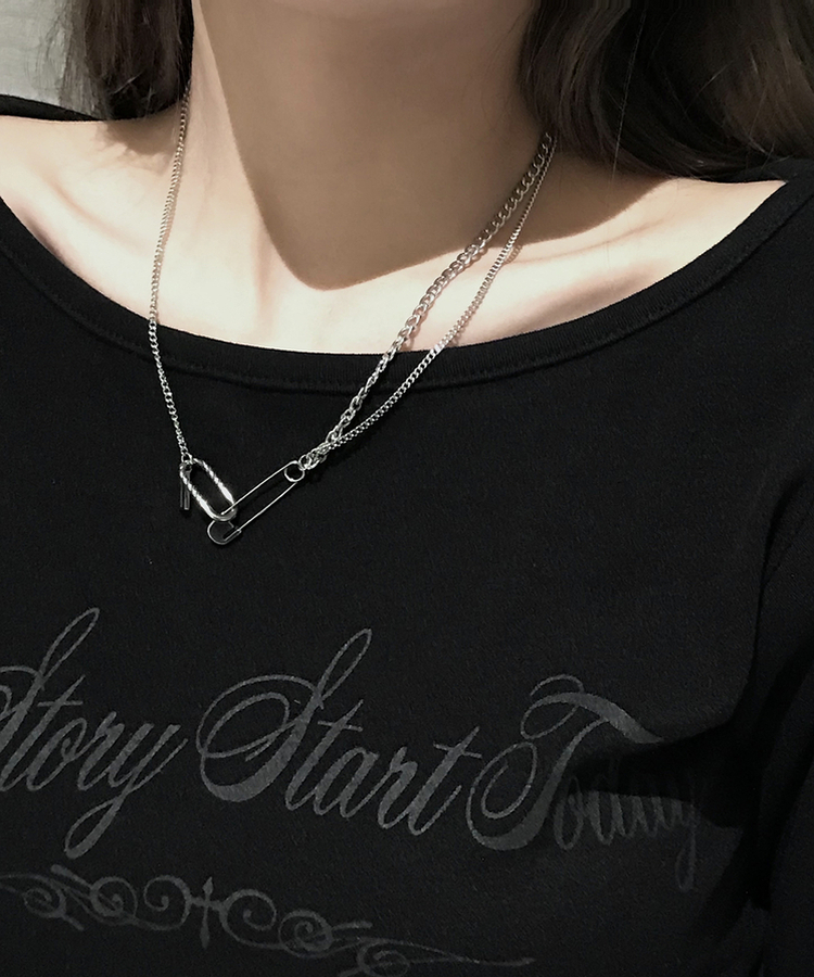 アシンメトリーレイヤードクリップネックレス SILVER