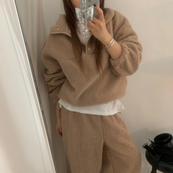 【SET】ボアフリースベアニット ストリングロングパンツ DEEP BEIGE