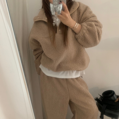 【SET】ボアフリースベアニット ストリングロングパンツ DEEP BEIGE