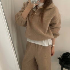 【SET】ボアフリースベアニット ストリングロングパンツ DEEP BEIGE