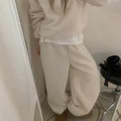 【SET】ボアフリースベアニット ストリングロングパンツ IVORY