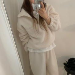 【SET】ボアフリースベアニット ストリングロングパンツ IVORY