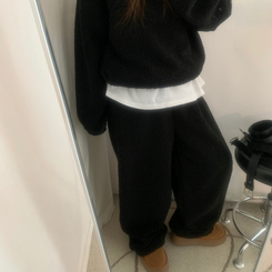 【SET】ボアフリースベアニット ストリングロングパンツ BLACK