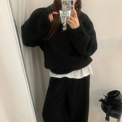 【SET】ボアフリースベアニット ストリングロングパンツ BLACK