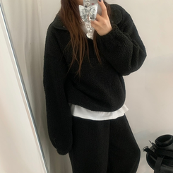 【SET】ボアフリースベアニット ストリングロングパンツ BLACK