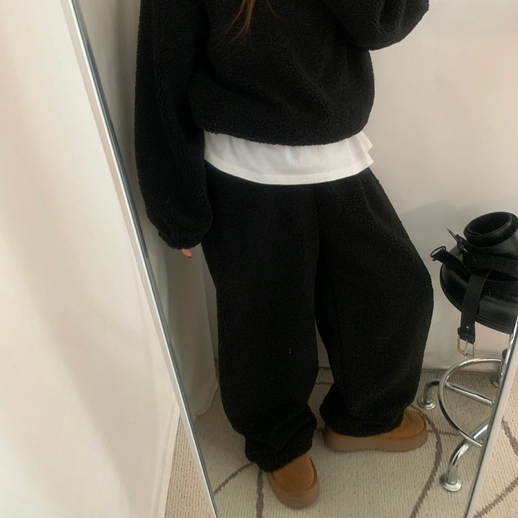 【SET】ボアフリースベアニット ストリングロングパンツ BLACK
