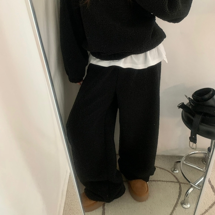 【SET】ボアフリースベアニット ストリングロングパンツ BLACK