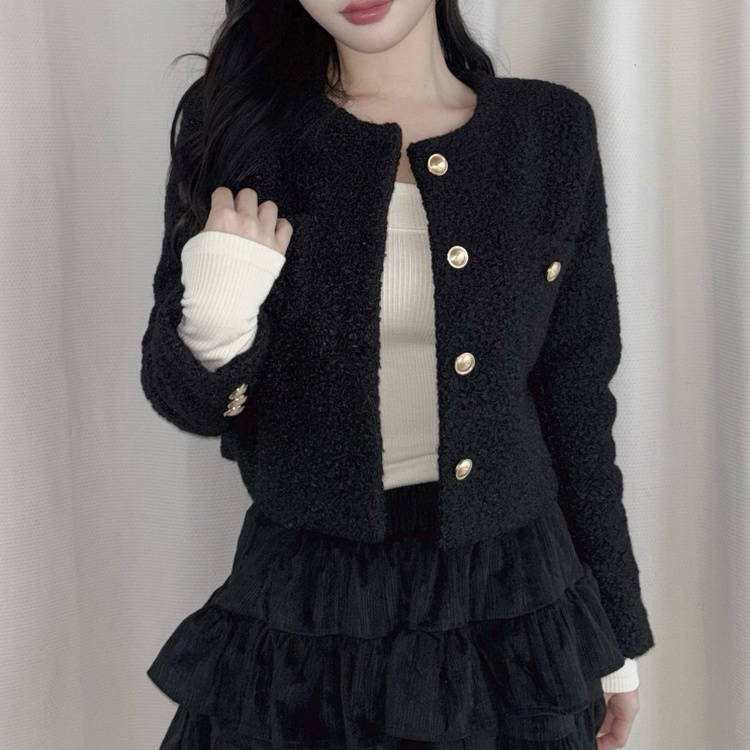 ships シップス　GIOLICA ツイードジャケット　黒　ゴールドボタン セール】 GIOLICA ツイード ジャケット ◇ （ノーカラー