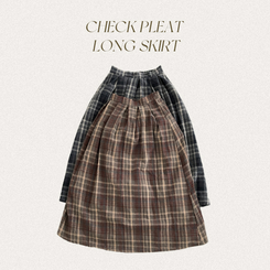 모아 도톰 뒷밴딩 체크 플리츠 롱 스커트