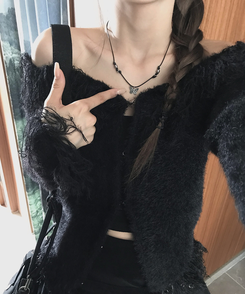 ジュエリー レザー蝶々ネックレス BLACK