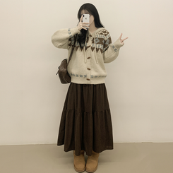 모리걸 아메카지 빈티지 골덴 밴딩 캉캉 롱스커트 밤색